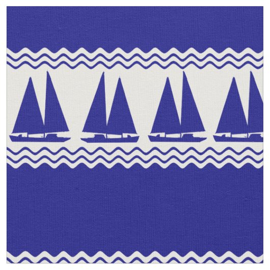 Blauw zeilboot kuststrepen stof (Close Up)