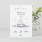 Blauw Zeilboot Verjaardag Kust Nautisch Kaart (Staand voorkant)