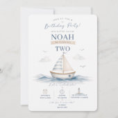 Blauw Zeilboot Verjaardag Kust Nautisch Kaart (Voorkant)