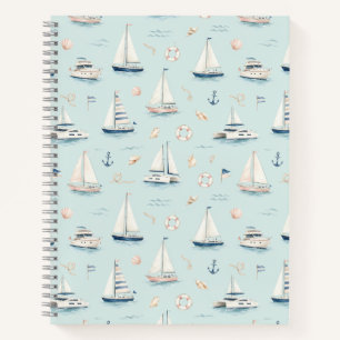 Blauw zeilboot watercolor nautisch patroon notitieboek