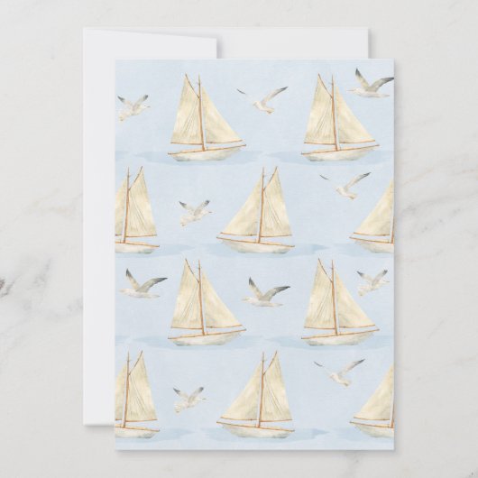 Blauw Zeilboot Zeilen In Een 1e Verjaardag Kaart (Achterkant)