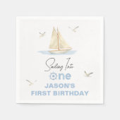 Blauw Zeilboot Zeilen In Een 1e Verjaardag Servet (Voorkant)