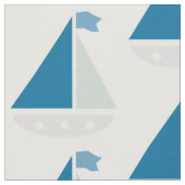Blauw Zeilbootpatroon Nautisch Wit Stof (Close Up)