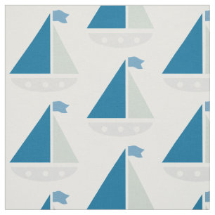 Blauw Zeilbootpatroon Nautisch Wit Stof