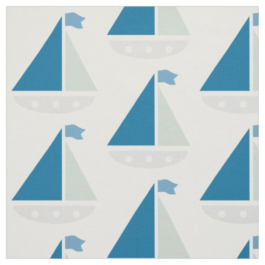 Blauw Zeilbootpatroon Nautisch Wit Stof (Swatch)