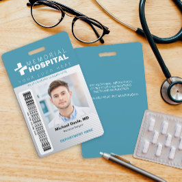 Blauw ziekenhuis ID-badge met foto en barcode Badge