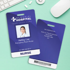 Blauw ziekenhuispersoneel ID-badge met foto en bar Badge