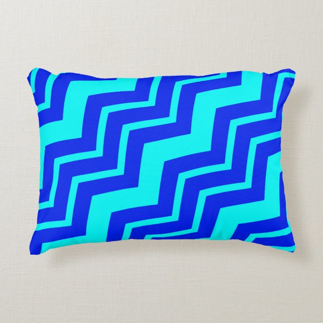 Blauw Zig Zag Chevron Patroon Design Accent Kussen (Voorkant)