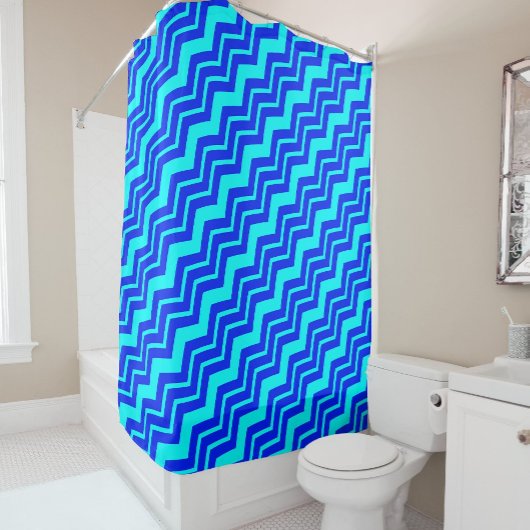 Blauw Zig Zag Chevron Patroon Design Douchegordijn