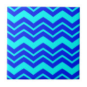 Blauw Zig Zag Chevron Patroon Design Tegeltje (Voorkant)