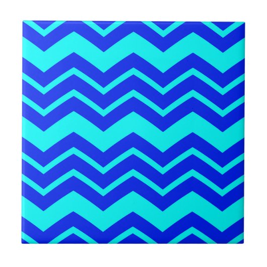Blauw Zig Zag Chevron Patroon Design Tegeltje (Voorkant)