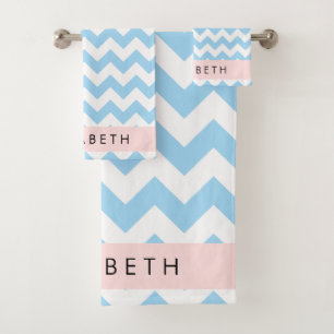 Blauw zigzag, Blauw Chevron, Golfpatroon, Jouw naa Bad Handdoek