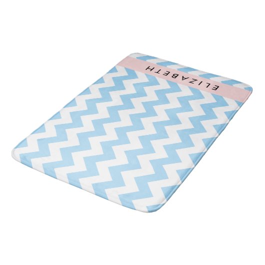 Blauw zigzag, Blauw Chevron, Golfpatroon, Jouw naa Badmat (Gekanteld)