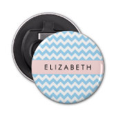 Blauw zigzag, Blauw Chevron, Golfpatroon, Jouw naa Button Flesopener (Voorkant)