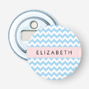 Blauw zigzag, Blauw Chevron, Golfpatroon, Jouw naa Button Flesopener