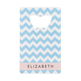 Blauw zigzag, Blauw Chevron, Golfpatroon, Jouw naa Creditkaart Flessenopener