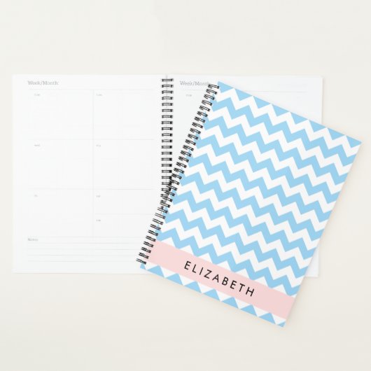 Blauw zigzag, Blauw Chevron, Golfpatroon, Jouw naa Planner (Display)