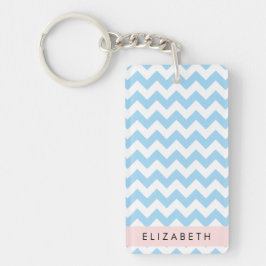 Blauw zigzag, Blauw Chevron, Golfpatroon, Jouw naa Sleutelhanger