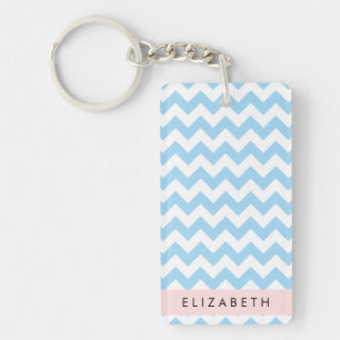 Blauw zigzag, Blauw Chevron, Golfpatroon, Jouw naa Sleutelhanger