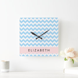 Blauw zigzag, Blauw Chevron, Golfpatroon, Jouw naa Vierkante Klok