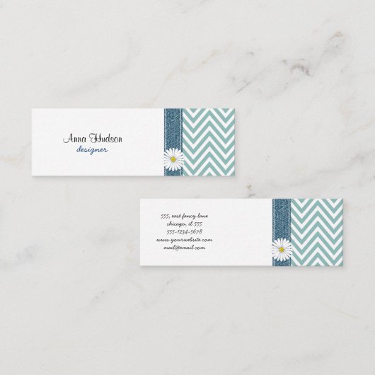 Blauw zigzag, Blauwe Chevron, Geometrisch Patroon Mini Visitekaartje (Voorkant / Achterkant)