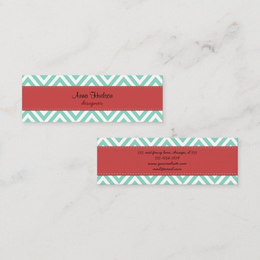 Blauw zigzag, Blauwe Chevron, Geometrisch Patroon Mini Visitekaartje (Voorkant / Achterkant)