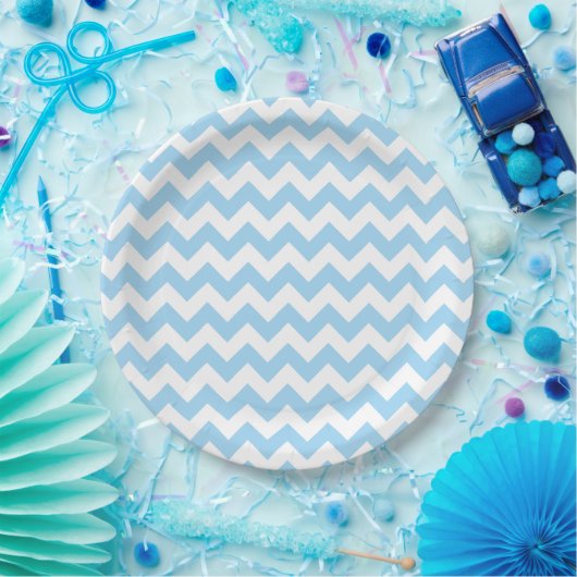 Blauw zigzag, Blauwe Chevron, Geometrisch Patroon Papieren Bordje (Feest)