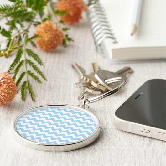 Blauw zigzag, Blauwe Chevron, Geometrisch Patroon Sleutelhanger (Zijkant)