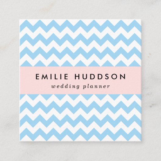 Blauw zigzag, Blauwe Chevron, Geometrisch Patroon Vierkante Visitekaartje (Voorkant)