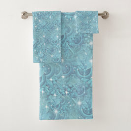 Blauw zijdeherhalingspatroon en witte sparren bad handdoek