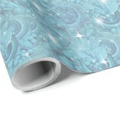 Blauw zijdeherhalingspatroon en witte sparren cadeaupapier (Rol Hoek)