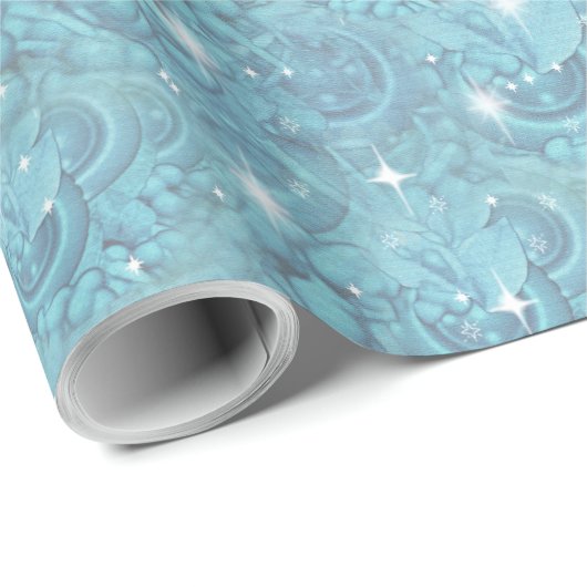 Blauw zijdeherhalingspatroon en witte sparren cadeaupapier (Rol Hoek)