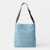 Blauw zijdeherhalingspatroon en witte sparren crossbody tas (Achterkant)