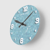 Blauw zijdeherhalingspatroon en witte sparren ronde klok (Hoek)