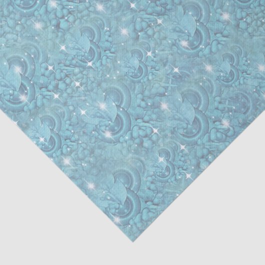 Blauw zijdeherhalingspatroon en witte sparren tissuepapier (Detail)