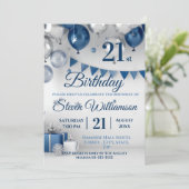 Blauw Zilver 21e verjaardag Kaart (Staand voorkant)