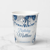 Blauw Zilver 21e verjaardag Papieren Bekers (Achterkant)