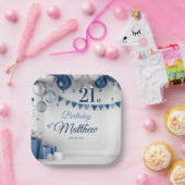 Blauw Zilver 21e verjaardag Papieren Bordje (Feest)