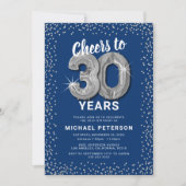 Blauw Zilver 30e Verjaardag Kaart (Voorkant)