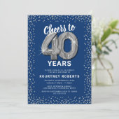 Blauw & Zilver 40e Verjaardagsuitnodiging Kaart (Staand voorkant)