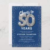 Blauw Zilver 50e Verjaardag Kaart (Voorkant)