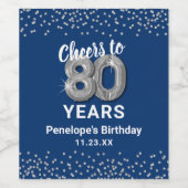 Blauw Zilver 80e Verjaardag Wijn Label Etiket (Enkel label)