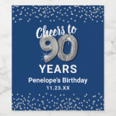 Blauw Zilver 90ste Verjaardag Wijn Label Etiket (Enkel label)