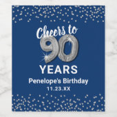 Blauw Zilver 90ste Verjaardag Wijn Label Wijn Etiket (Enkel label)