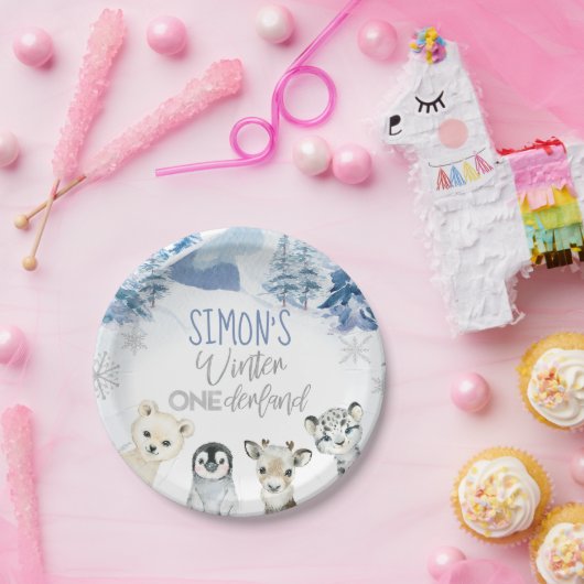 Blauw Zilver Arctische Winter Nederland Verjaardag Papieren Bordje (Feest)