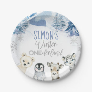 Blauw Zilver Arctische Winter Nederland Verjaardag Papieren Bordje