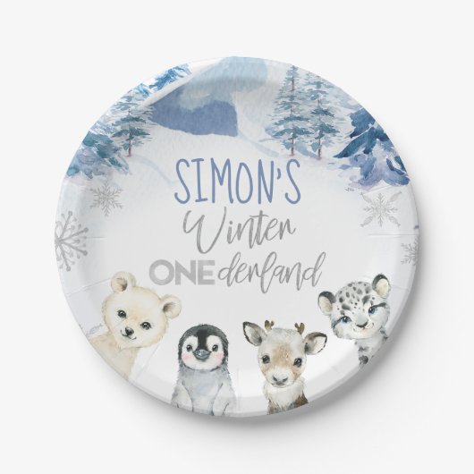 Blauw Zilver Arctische Winter Nederland Verjaardag Papieren Bordje (Voorkant)