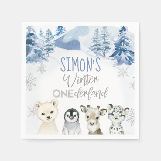 Blauw Zilver Arctische Winter Nederland Verjaardag Servet (Voorkant)