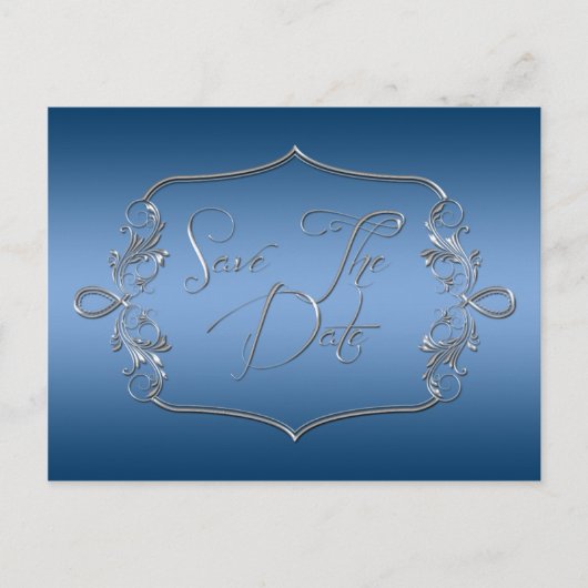 Blauw  Zilver Bewaar de datum Aankondigingskaart (Voorkant)