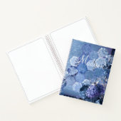Blauw Zilver Bij Bloemen Meisje Chic Moderne Naam Notitieboek (Binnen)